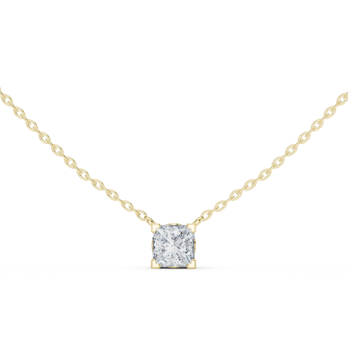 14K Solid Gold Lab Diamond Solitaire Pendant Necklace, Yellow Gold