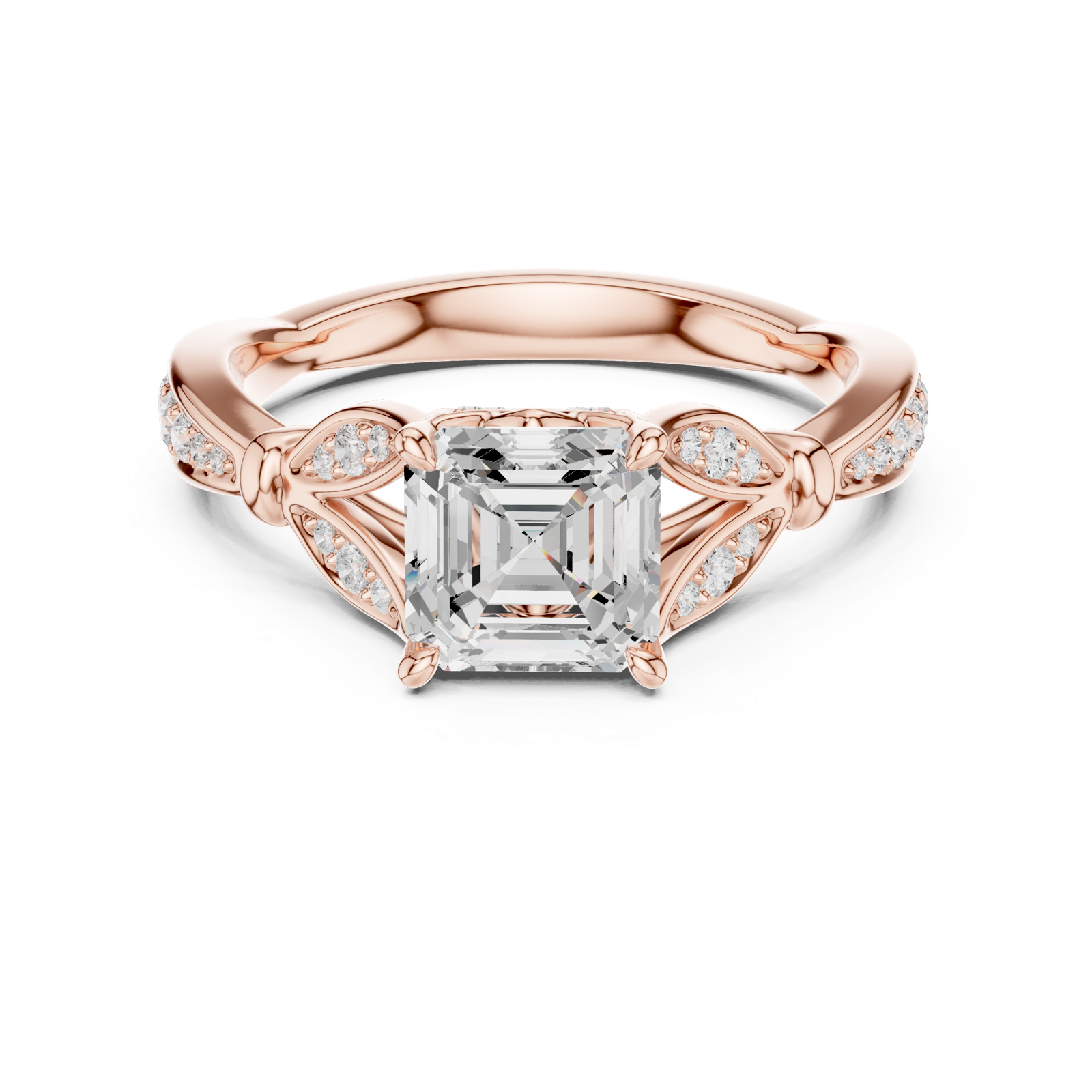 Gold Ring DDLR-257, Asscher center stone, Rose Gold, view 4