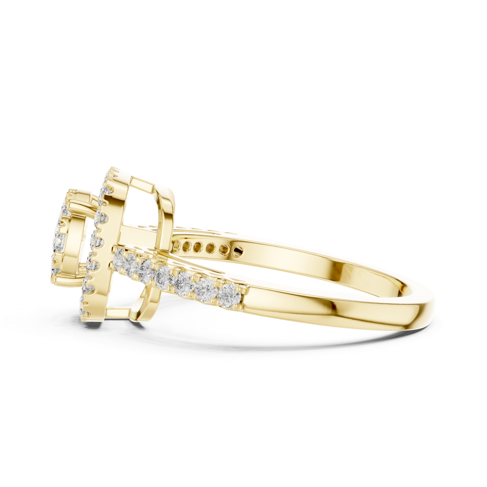 14K Solid Gold Lab Diamond Halo Ring, Yellow Gold, view 3