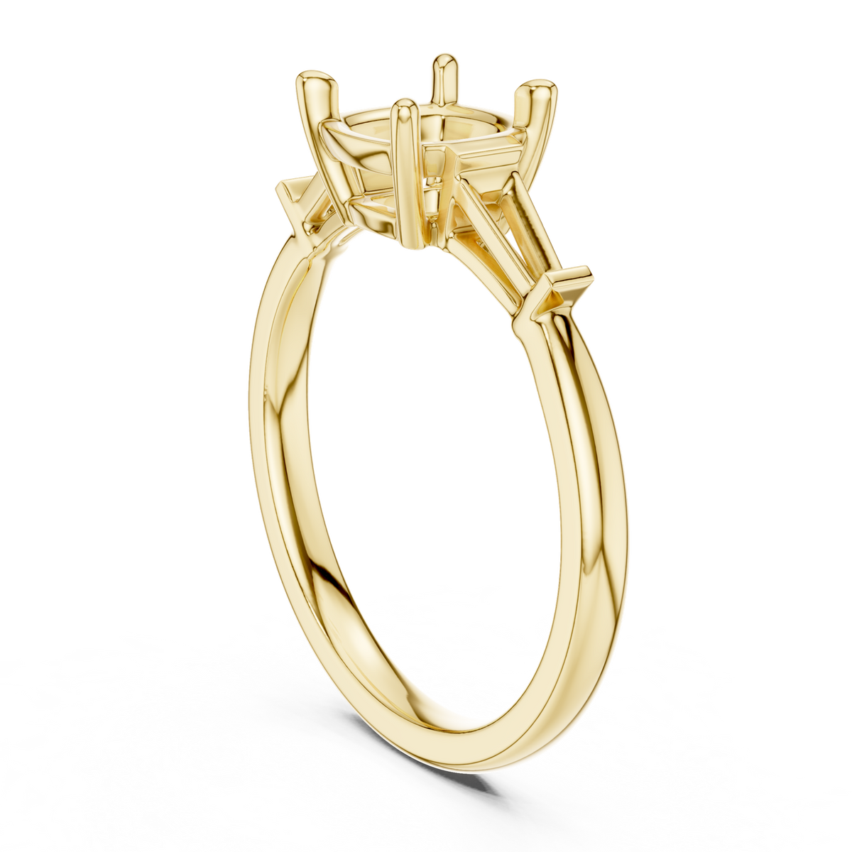Gold Three-Stone Baguette Engagement Ring, Cushion center stone, Yellow Gold, view 1