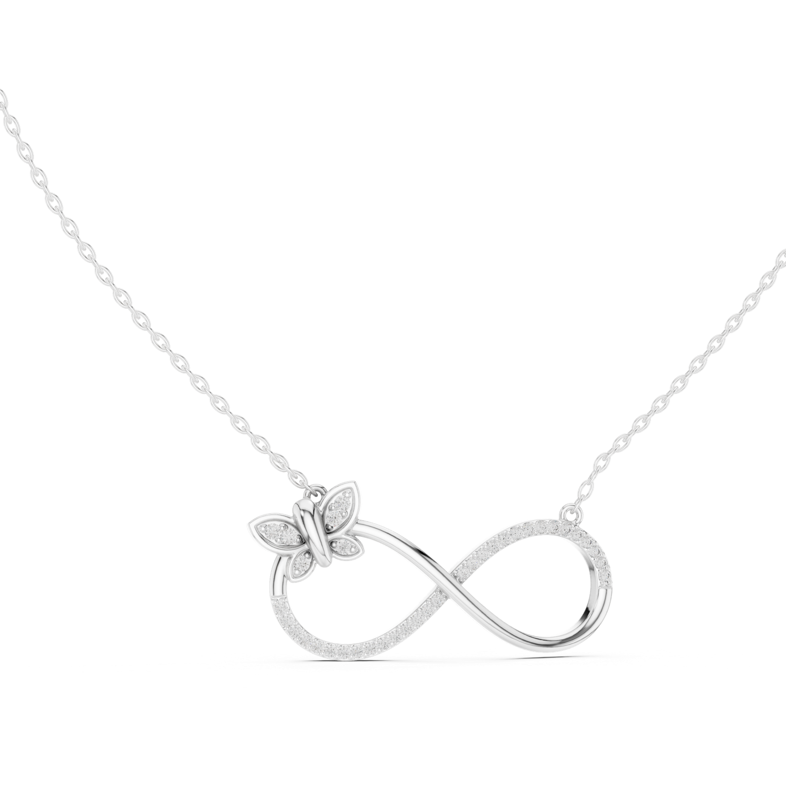 14K Solid Gold Lab Diamond Infinity Pendant Necklace, White Gold, view 1