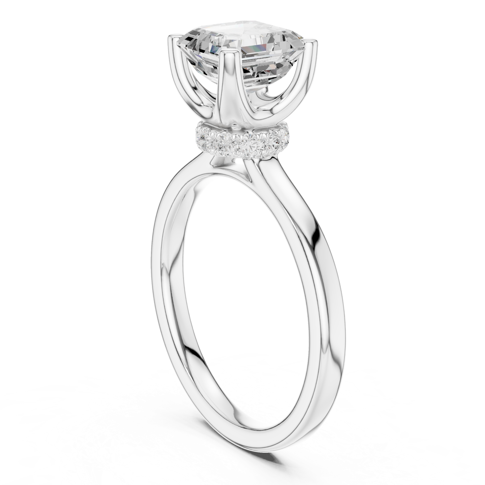 Gold Ring DDLR-176, Asscher center stone, White Gold, view 1