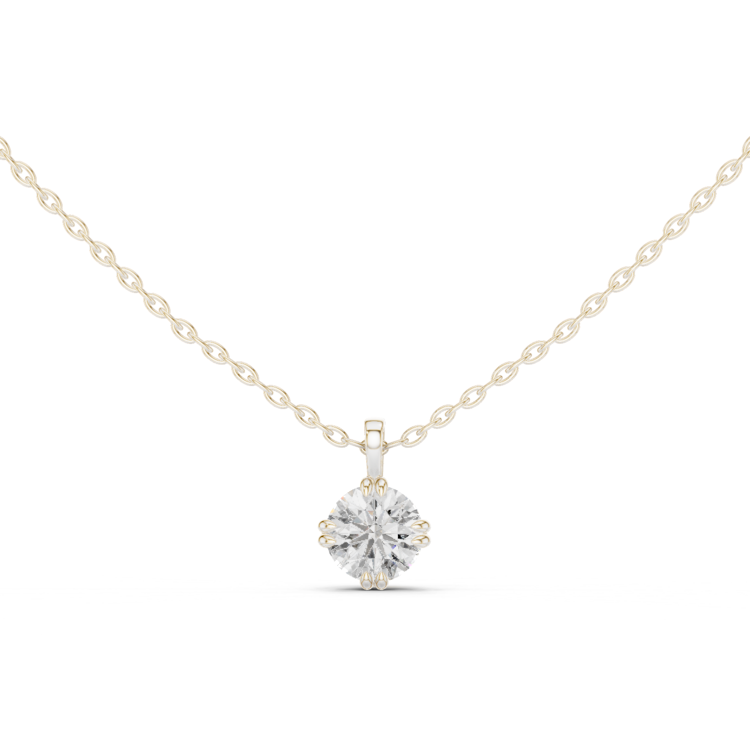 14K Solid Gold Lab Diamond Solitaire Pendant Necklace, White Gold
