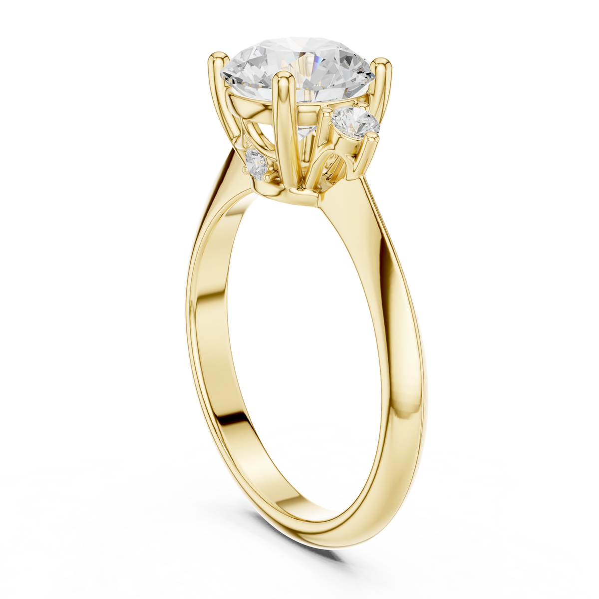 14K Solid Gold Lab Diamond Three-Stone Ring, Yellow Gold, view 1