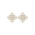 14K Solid Gold Lab Diamond Clover Cluster Earrings, Yellow Gold