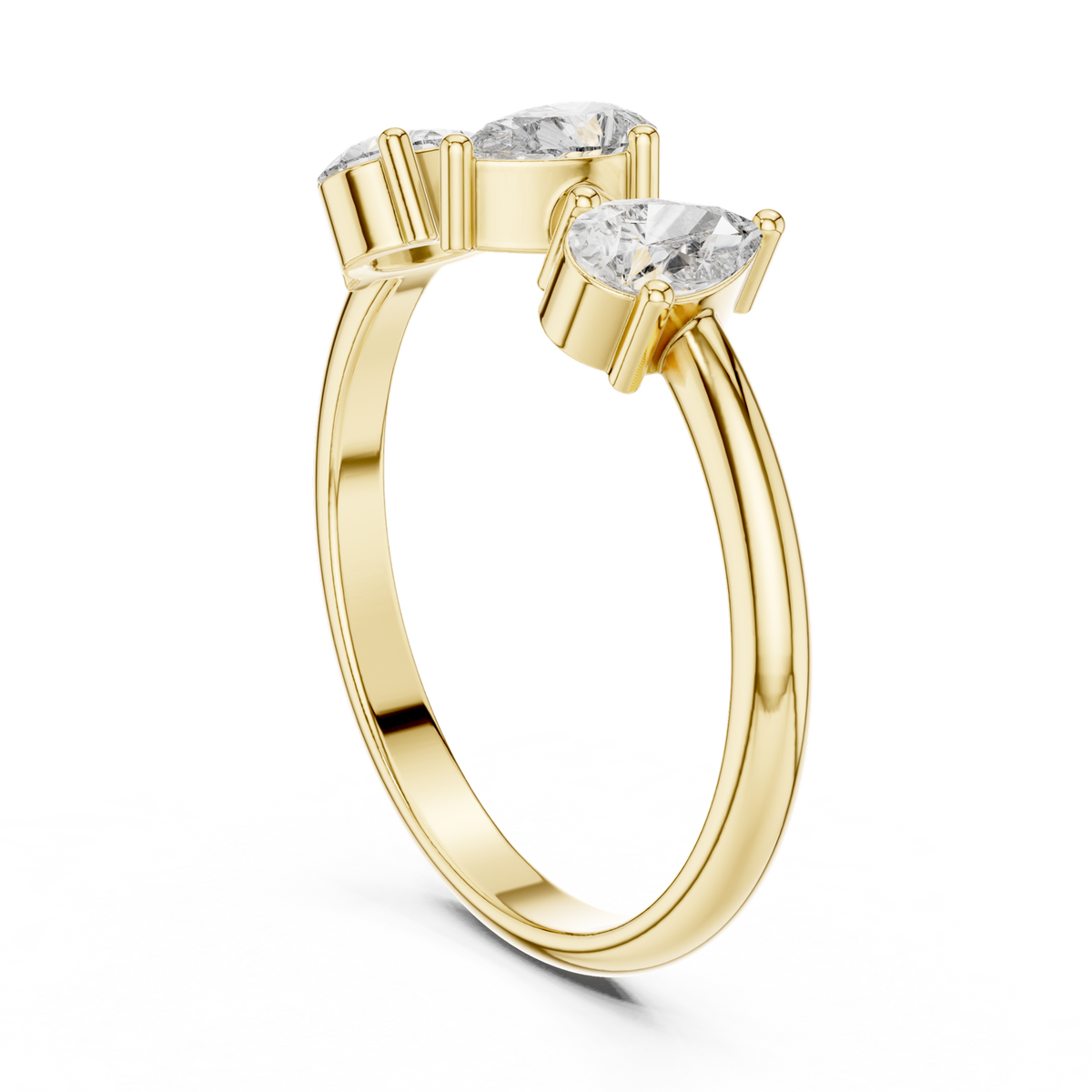14K Solid Gold Lab Diamond Three-Stone Ring, Yellow Gold, view 1