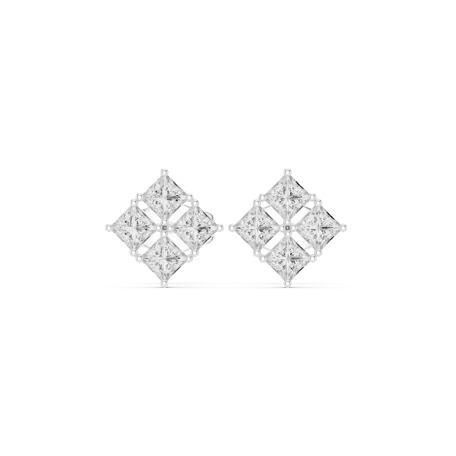 14K Solid Gold Lab Diamond Cluster Earrings, White Gold