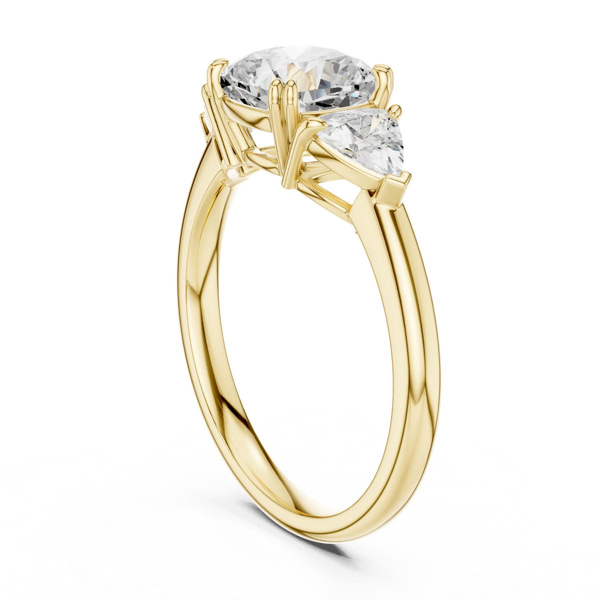 14K Solid Gold Lab Diamond Three-Stone Ring, Yellow Gold, view 1