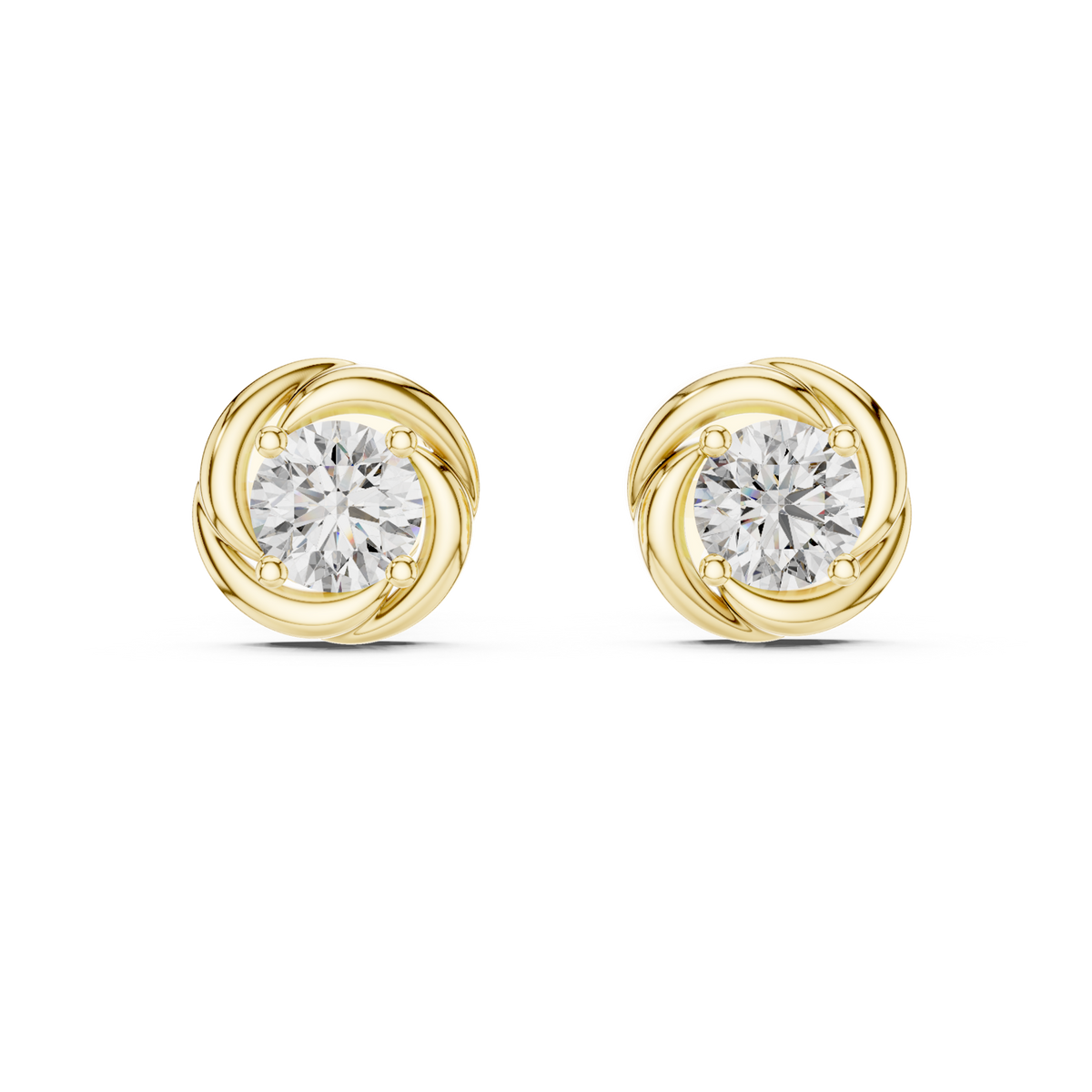 14K Solid Gold Lab Diamond Stud Earrings, Yellow Gold