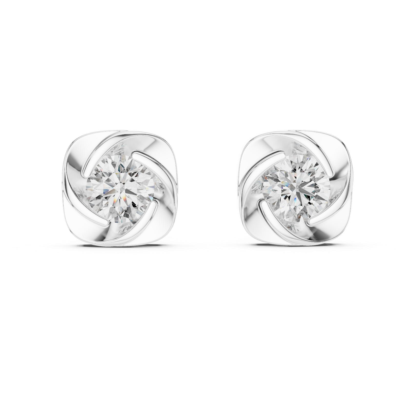14K Solid Gold Lab Diamond Stud Earrings, White Gold, view 4