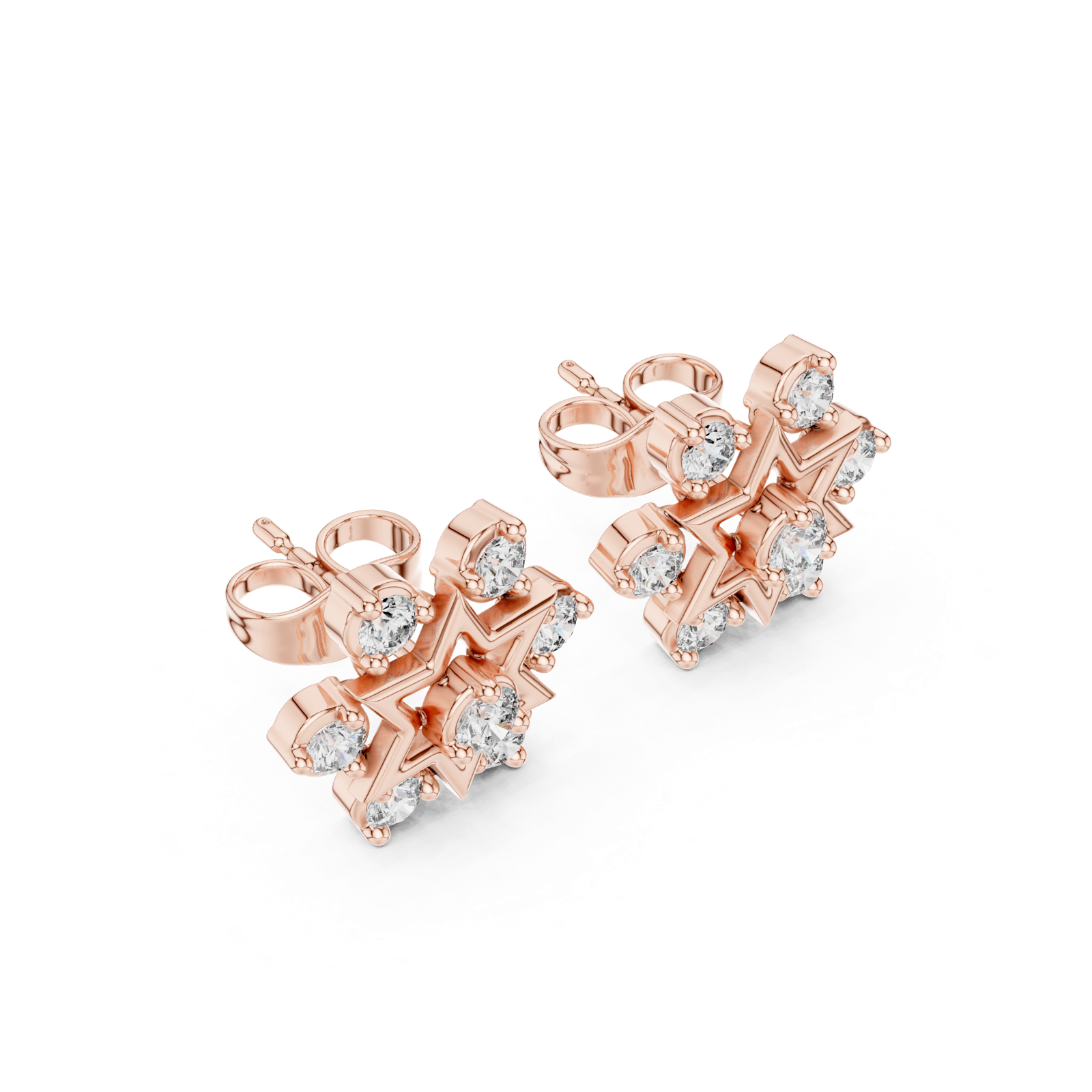 14K Solid Gold Lab Diamond Star Cluster Earrings, Rose Gold, view 2