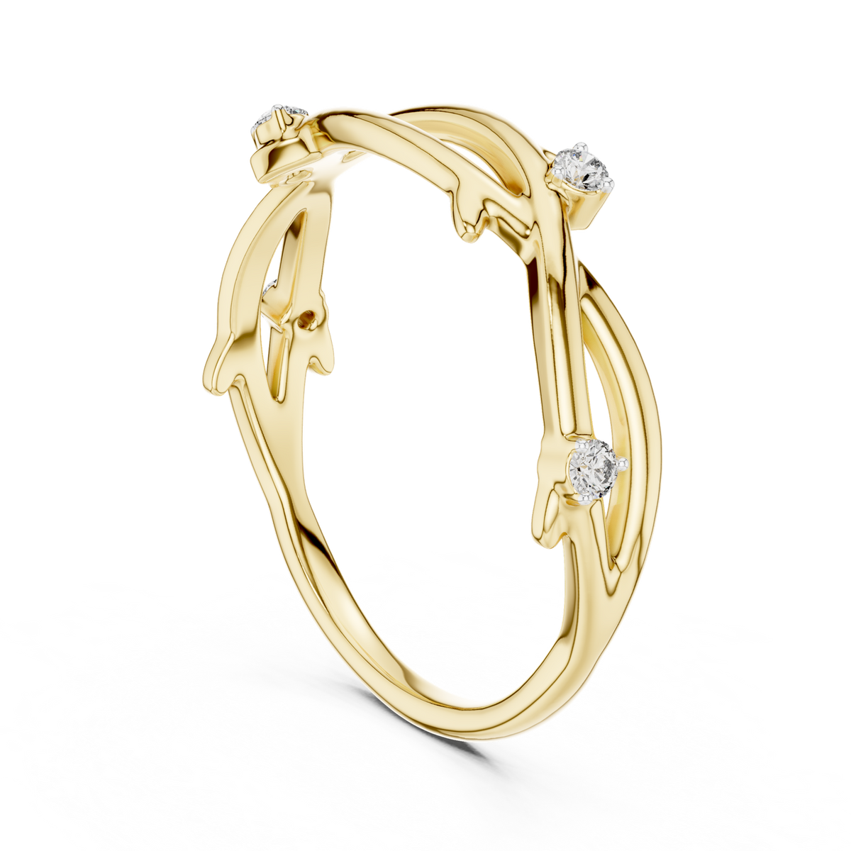 14K Solid Gold Lab Diamond Crossover Ring, Yellow Gold, view 1