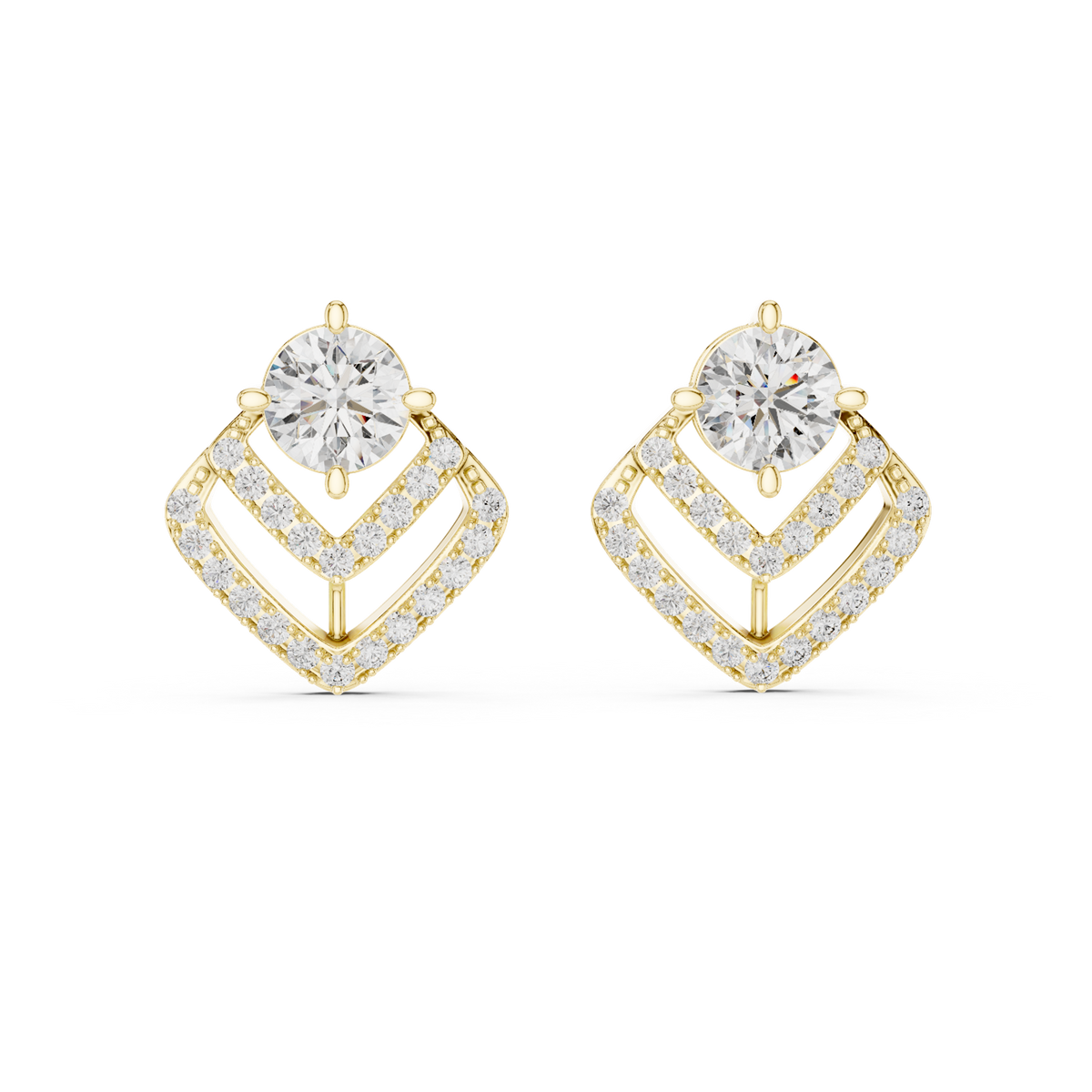 14K Solid Gold Lab Diamond Halo Earrings, Yellow Gold