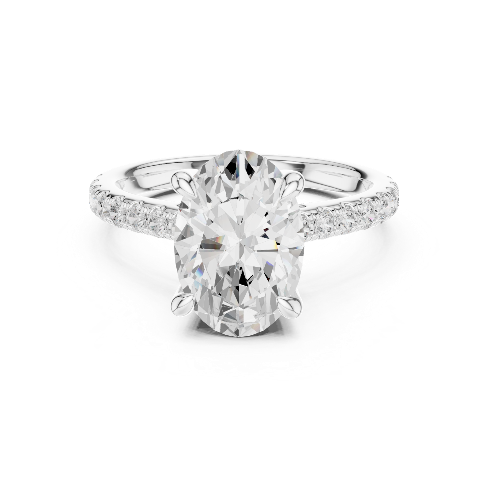 Gold Ring DDLR-250, Oval center stone, White Gold, view 4