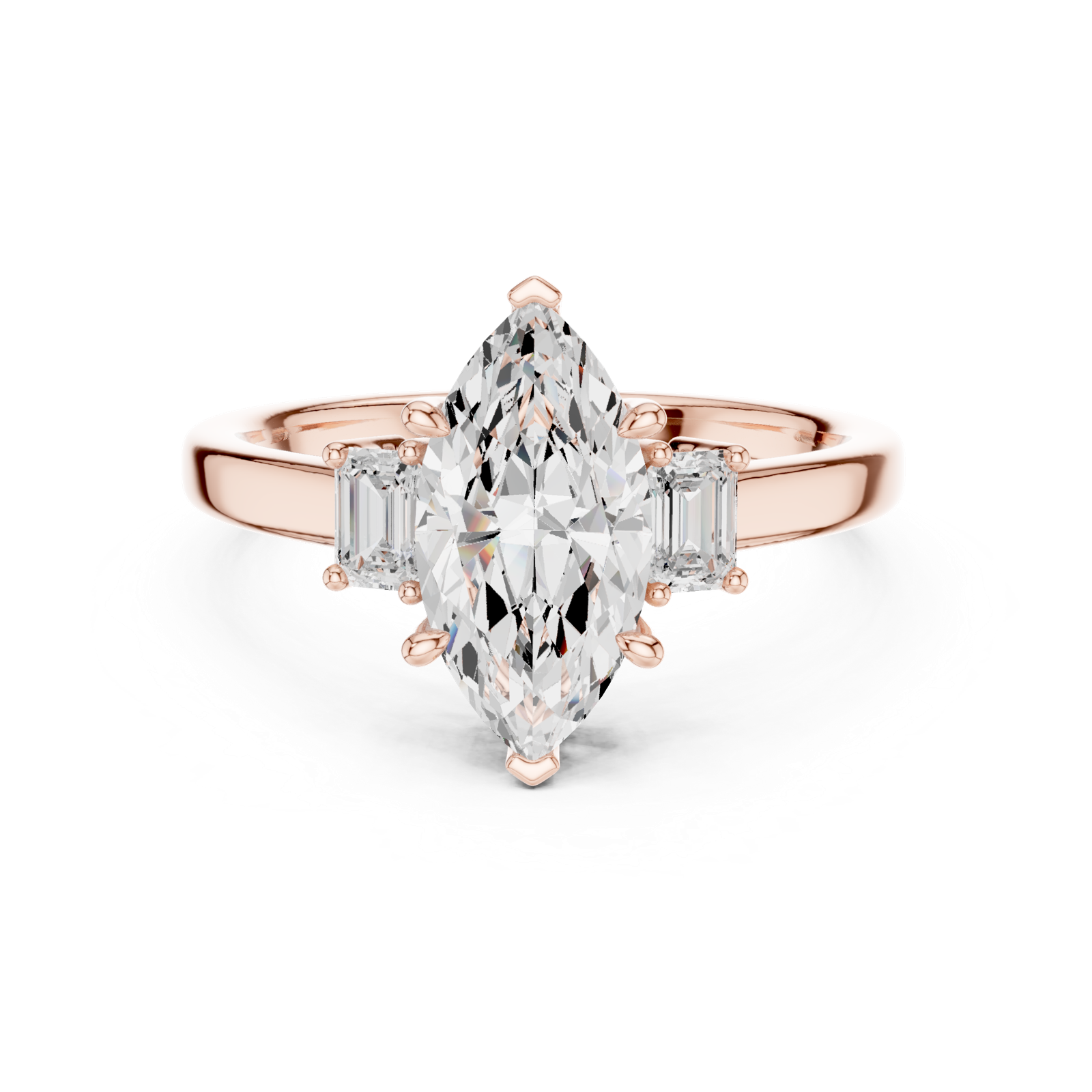 Gold Ring DDLR-038, Marquise center stone, Rose Gold, view 4