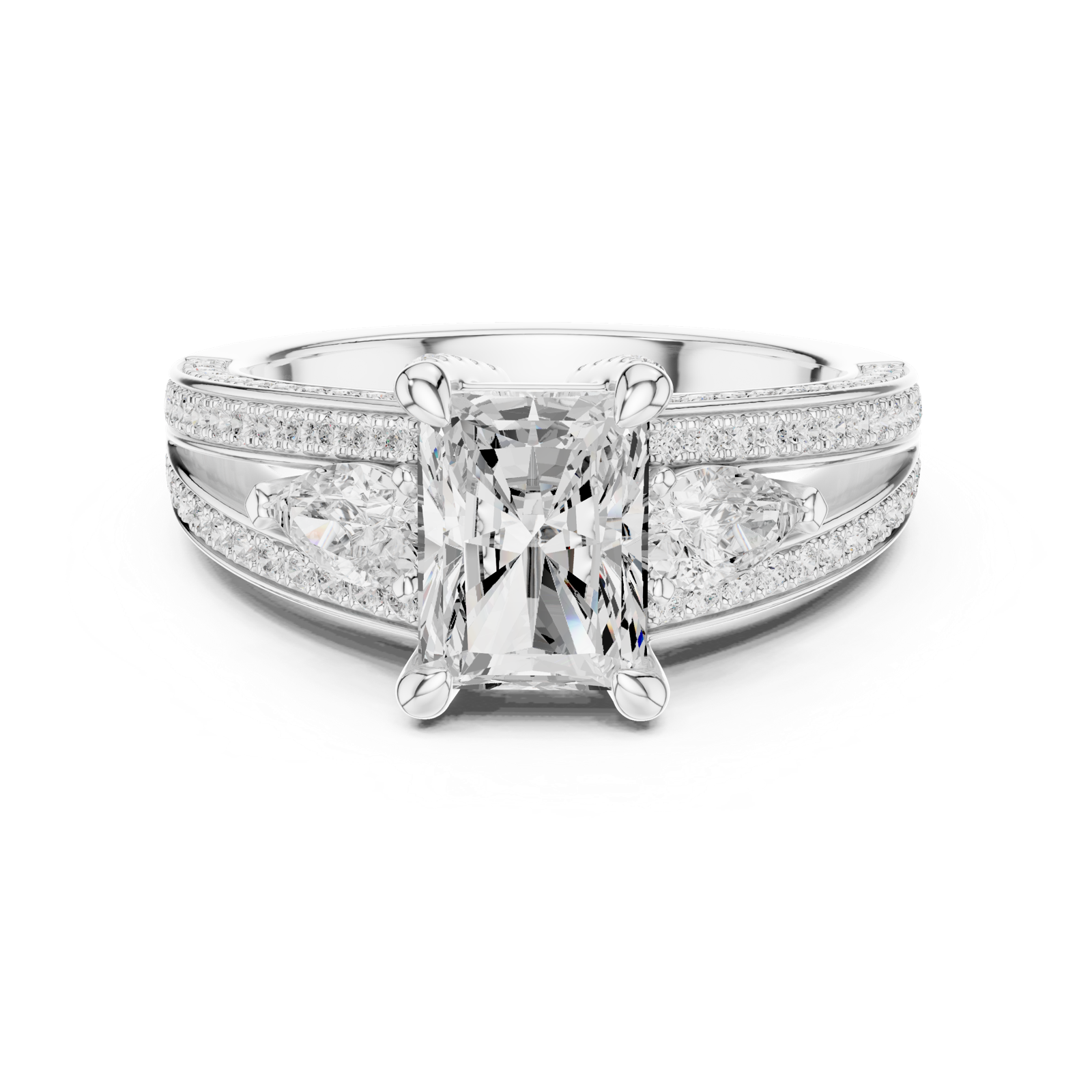 Gold Ring, Radiant center stone, White Gold, view 4