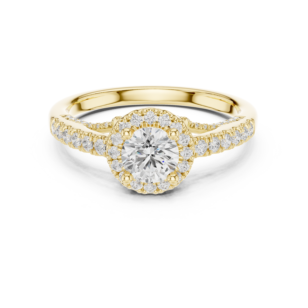 14K Solid Gold Lab Diamond Halo Ring, Yellow Gold