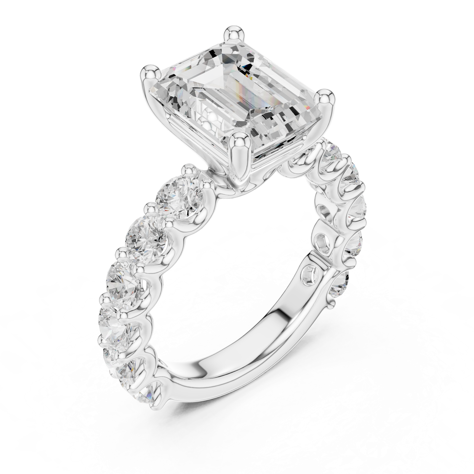 Gold Ring DDLR-087, Emerald center stone, White Gold, view 2