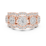 14K Solid Gold Lab Diamond Three-Stone Ring, Rose Gold