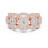14K Solid Gold Lab Diamond Three-Stone Ring, Rose Gold