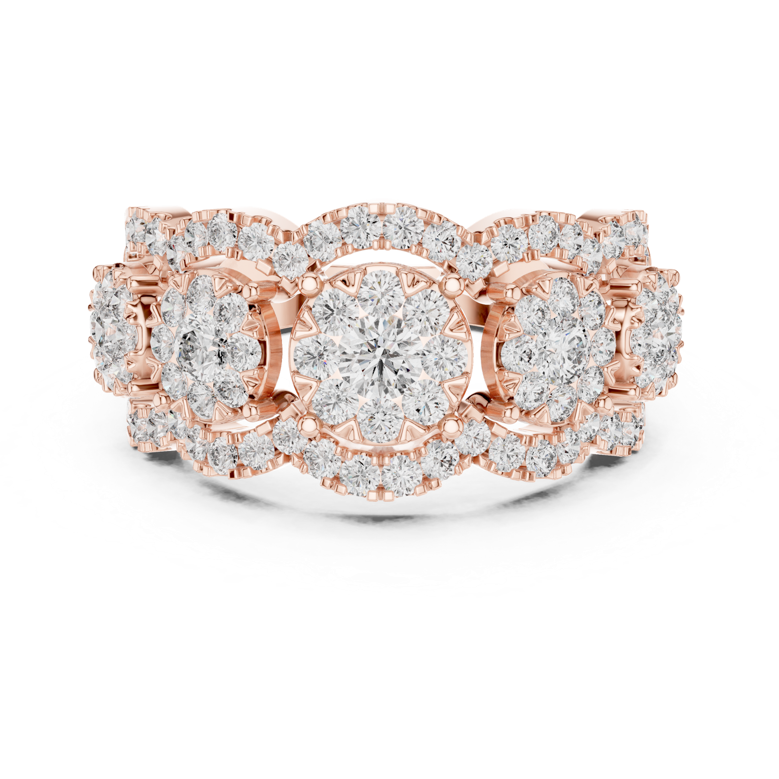 14K Solid Gold Lab Diamond Three-Stone Ring, Rose Gold