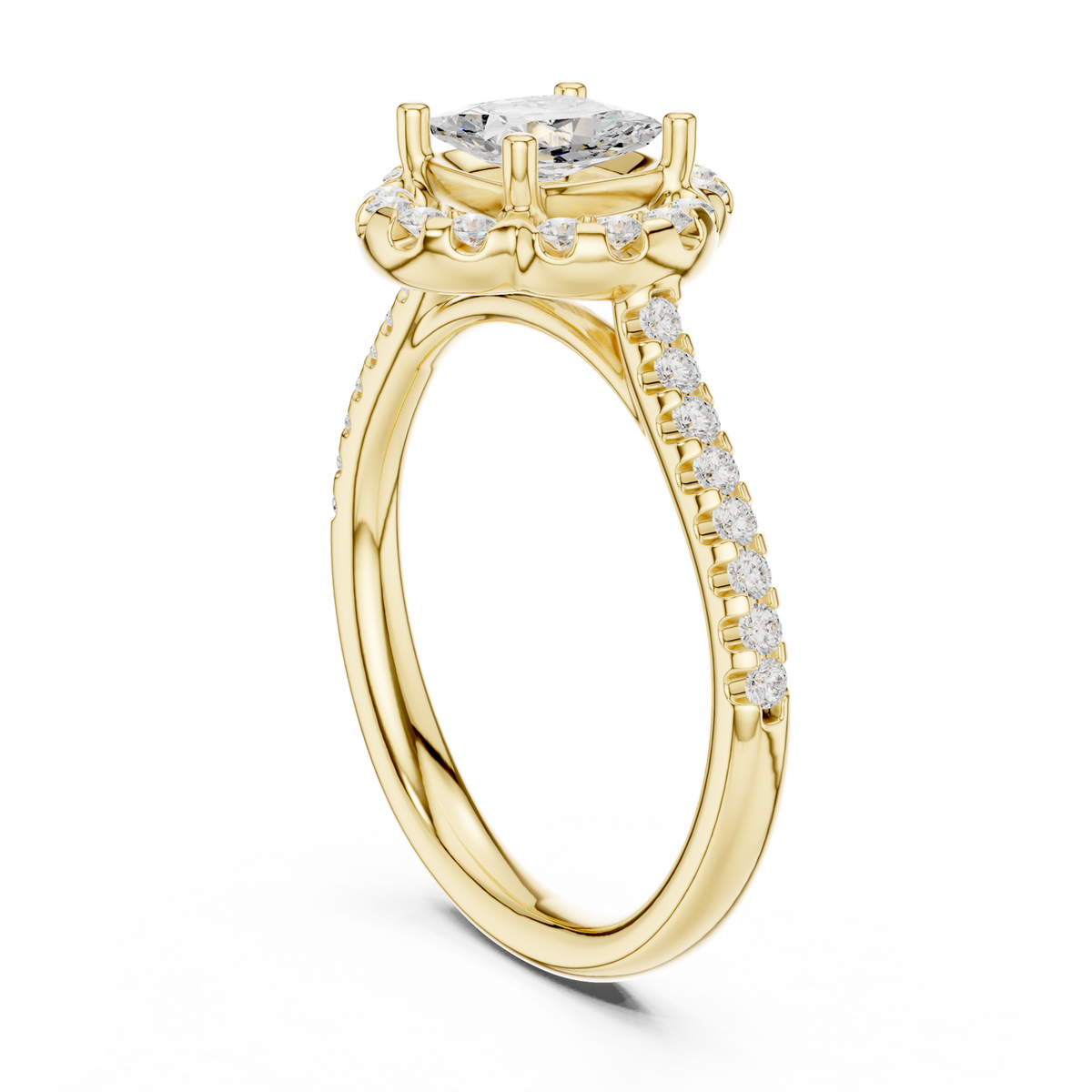 14K Solid Gold Lab Diamond Halo Ring, Yellow Gold, view 1