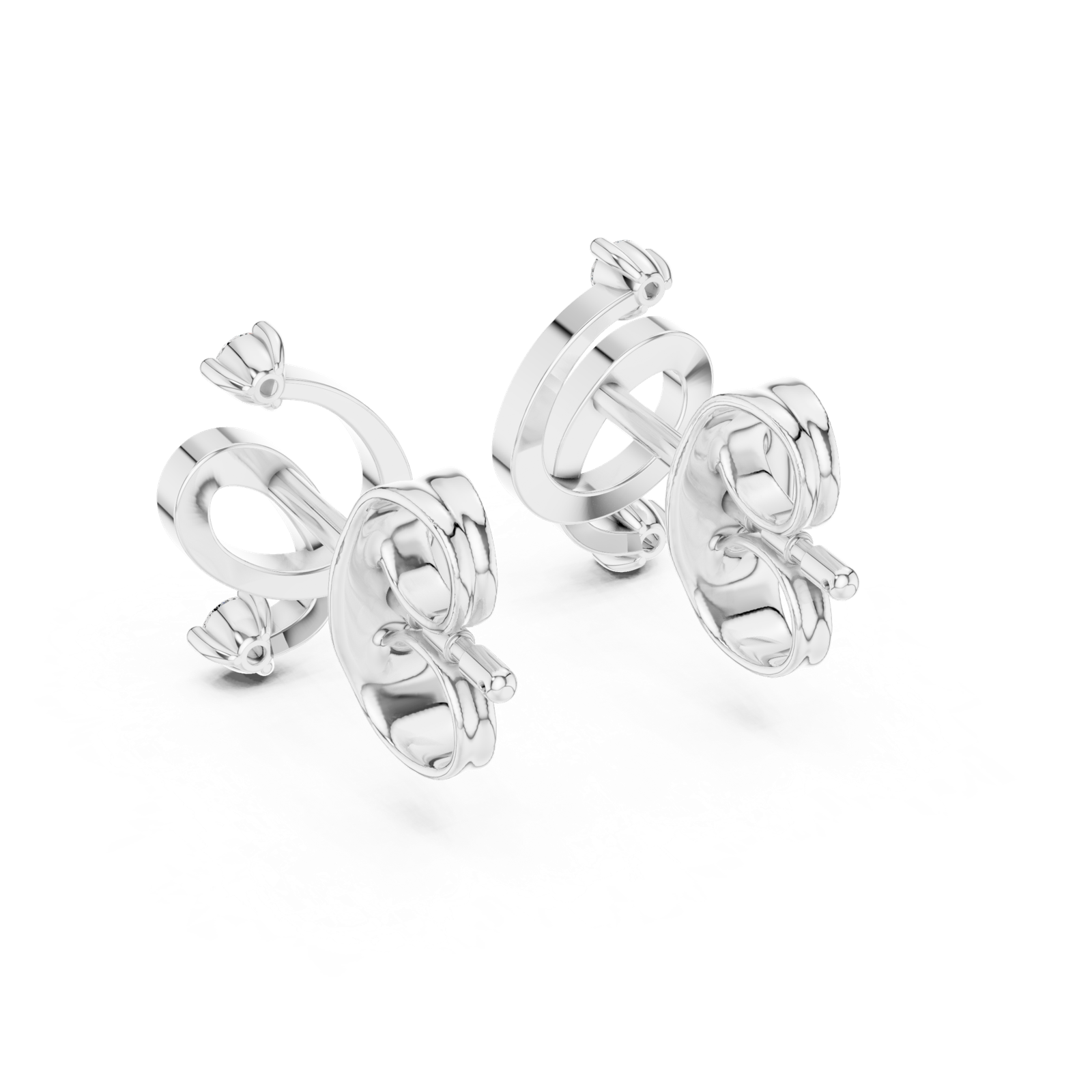 Gold Earrings 12-10002@E, White Gold, view 3