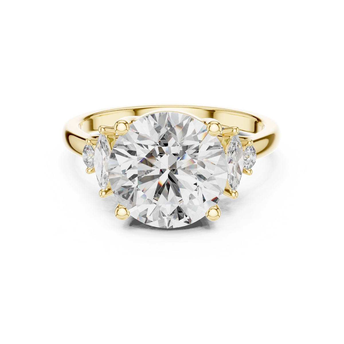 14K Solid Gold Lab Diamond Three-Stone Ring, Yellow Gold