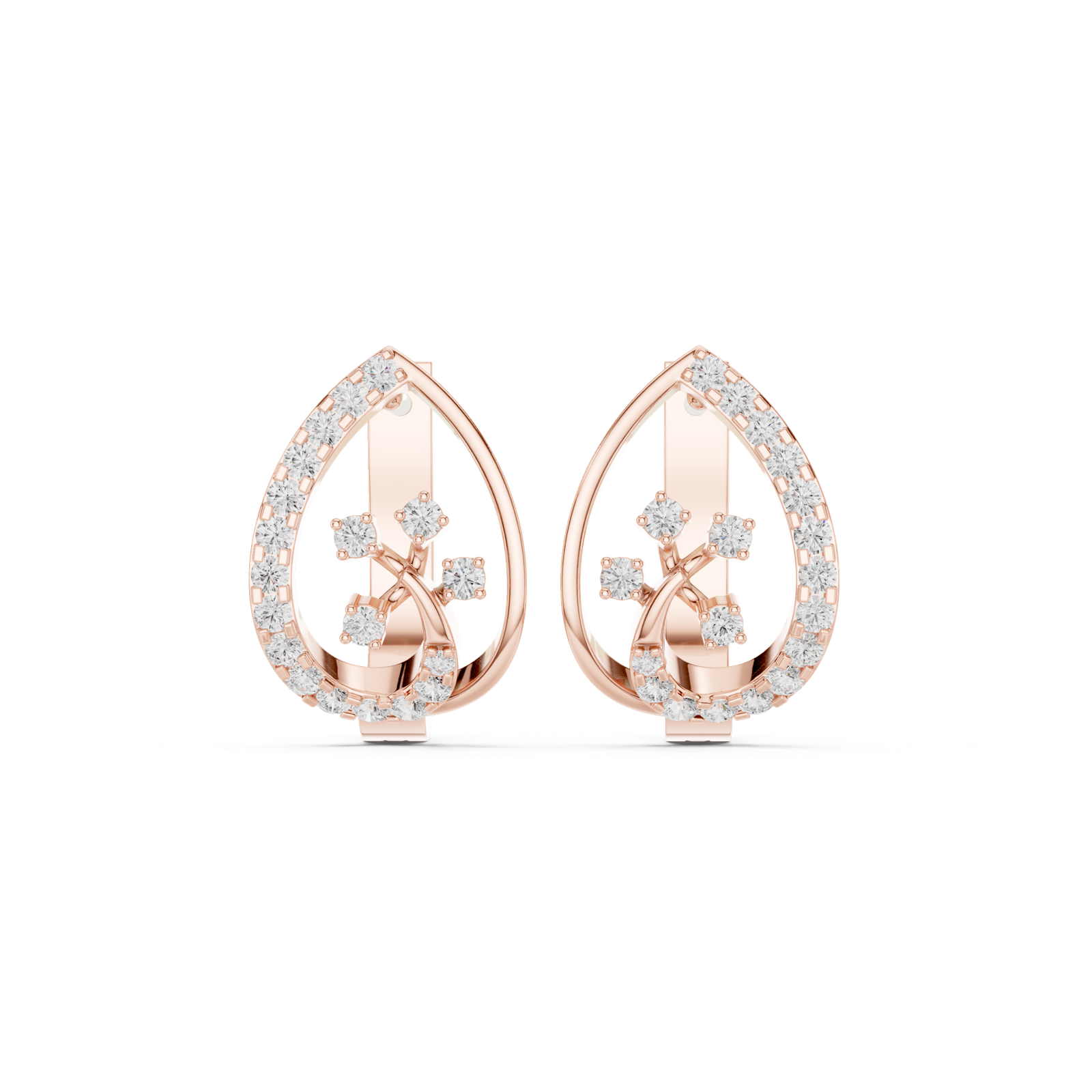 14K Solid Gold Lab Diamond Cluster Earrings, Rose Gold