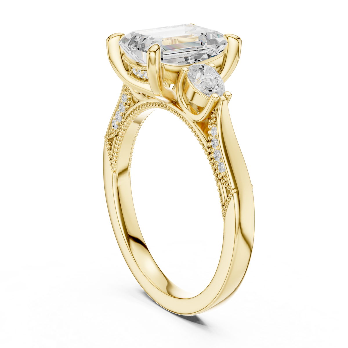 14K Solid Gold Lab Diamond Three-Stone Ring, Yellow Gold, view 1