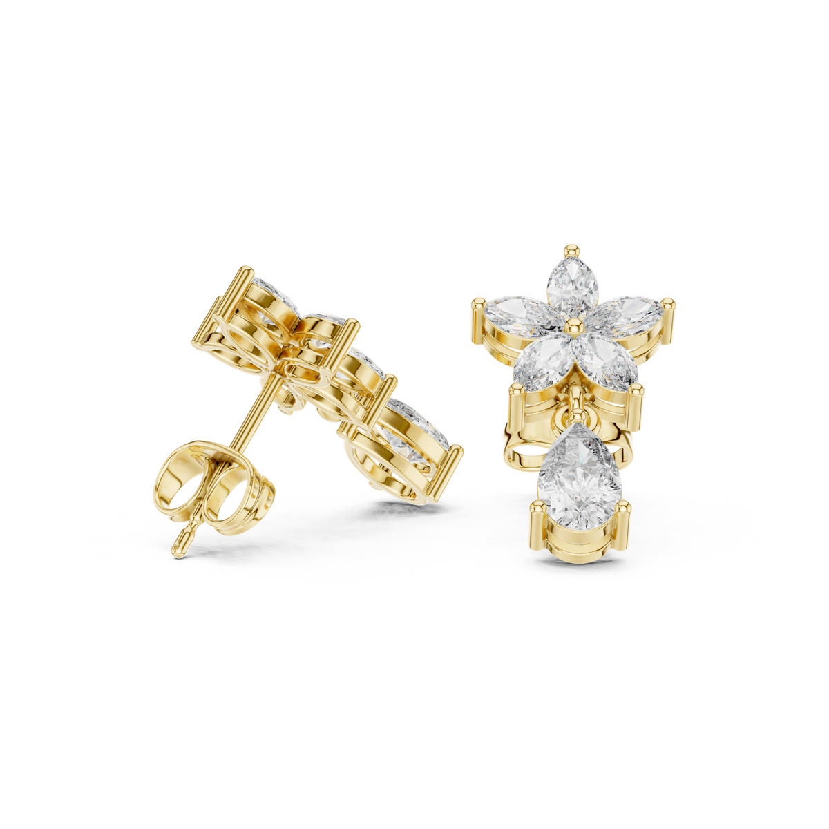 14K Solid Gold Lab Diamond Star Drop Earrings, Yellow Gold, view 1