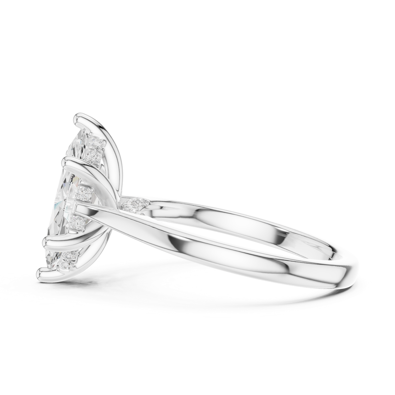 Gold Ring DDLR-163, Marquise center stone, White Gold, view 3