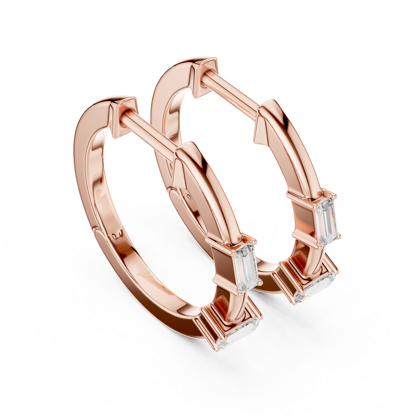 14K Solid Gold Lab Diamond Huggie Earrings, Rose Gold, view 2