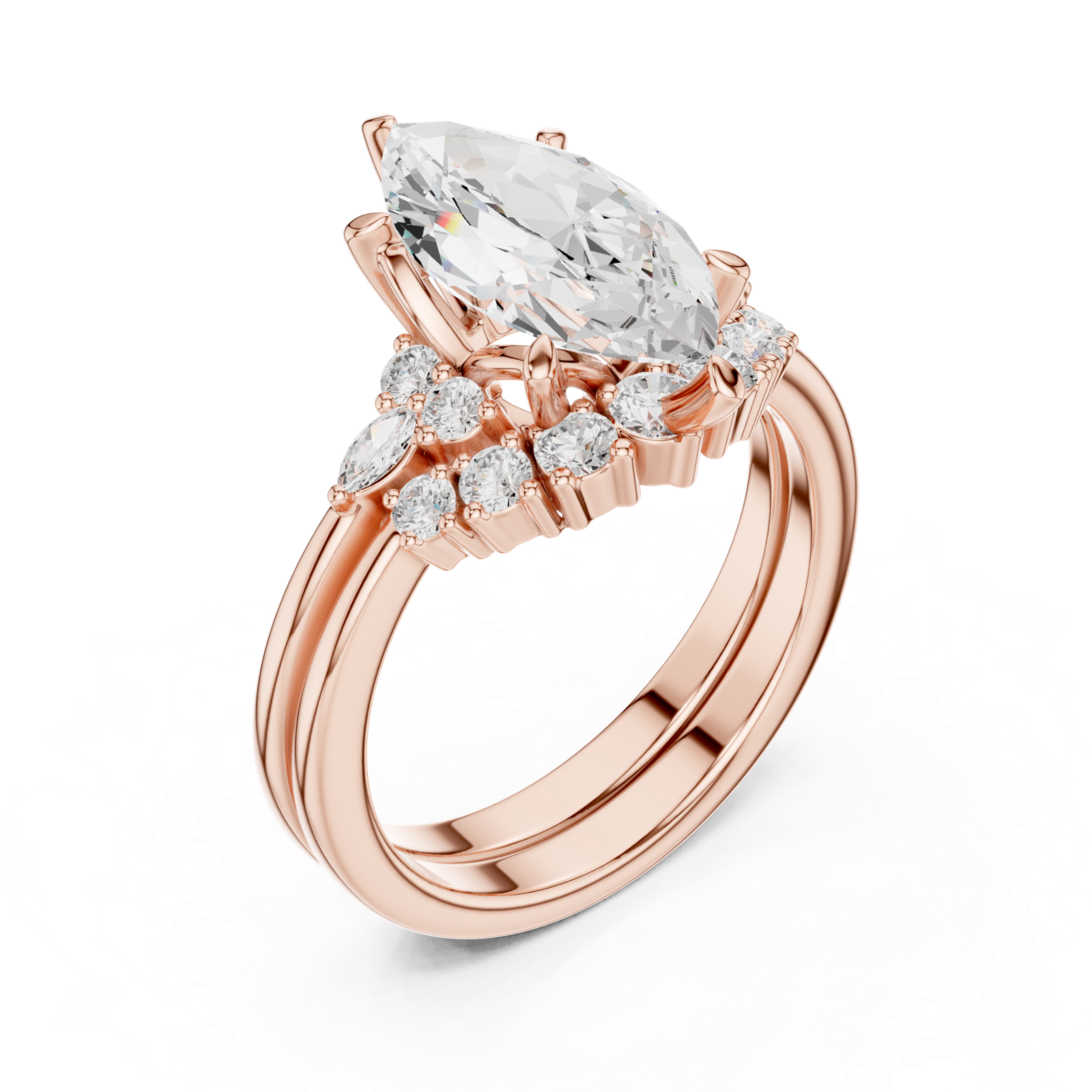 Gold Ring DDLR-440, Marquise center stone, Rose Gold, view 2