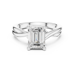 Gold Twisted Band Solitaire Engagement Ring, Emerald center stone, White Gold, view 4