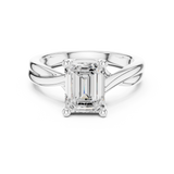 Gold Twisted Band Solitaire Engagement Ring, Emerald center stone, White Gold, view 4