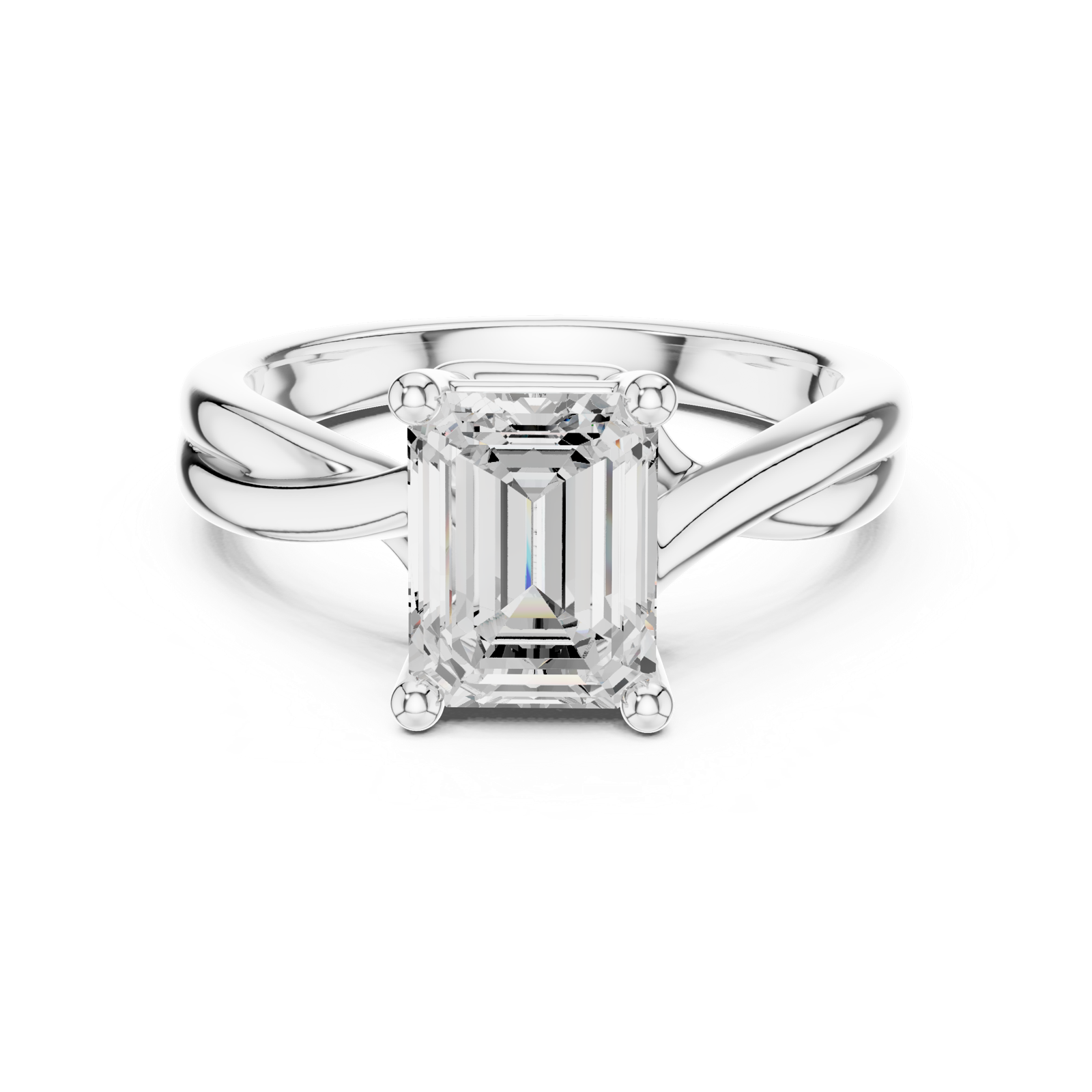 Gold Twisted Band Solitaire Engagement Ring, Emerald center stone, White Gold, view 4