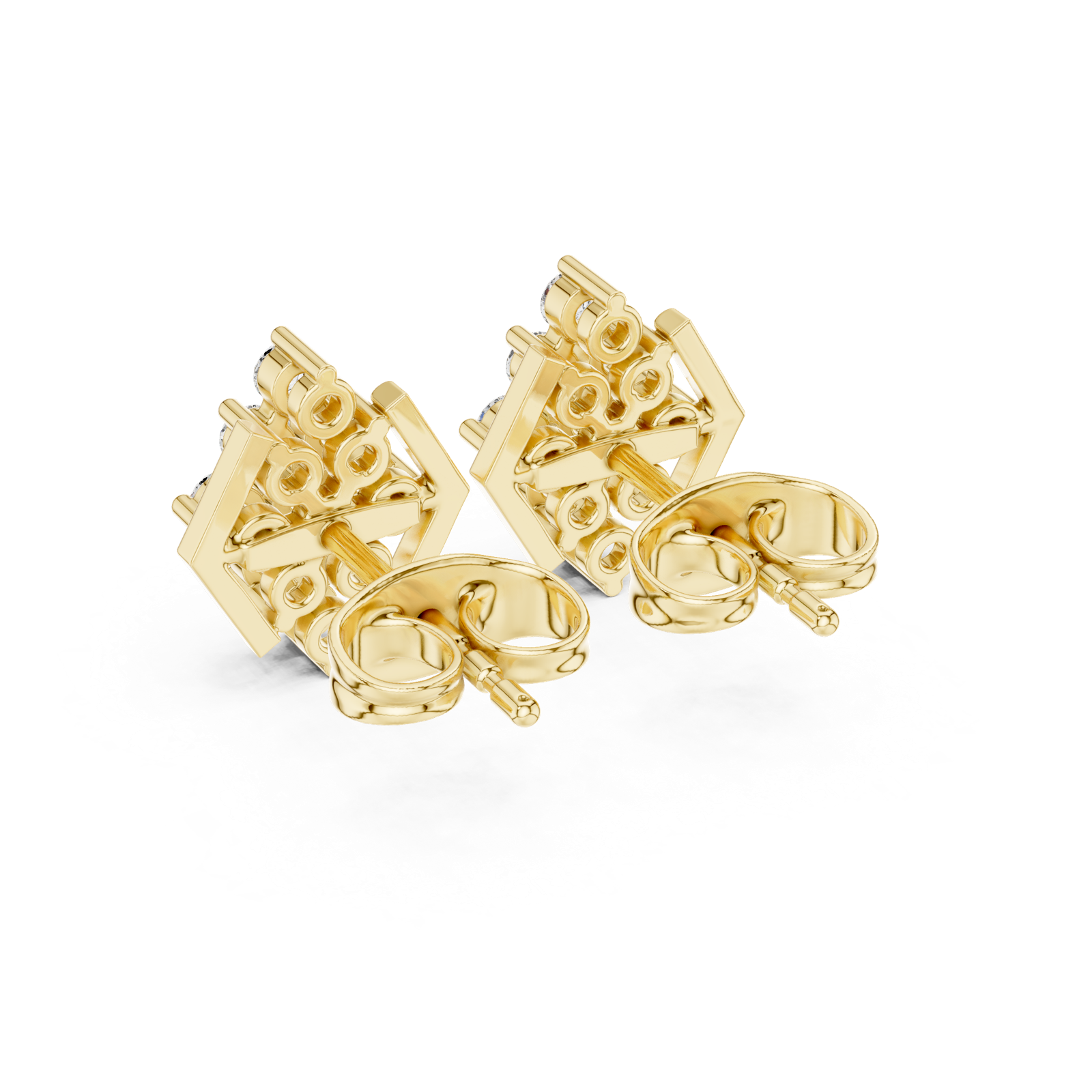 14K Solid Gold Lab Diamond Cluster Earrings, Yellow Gold, view 3