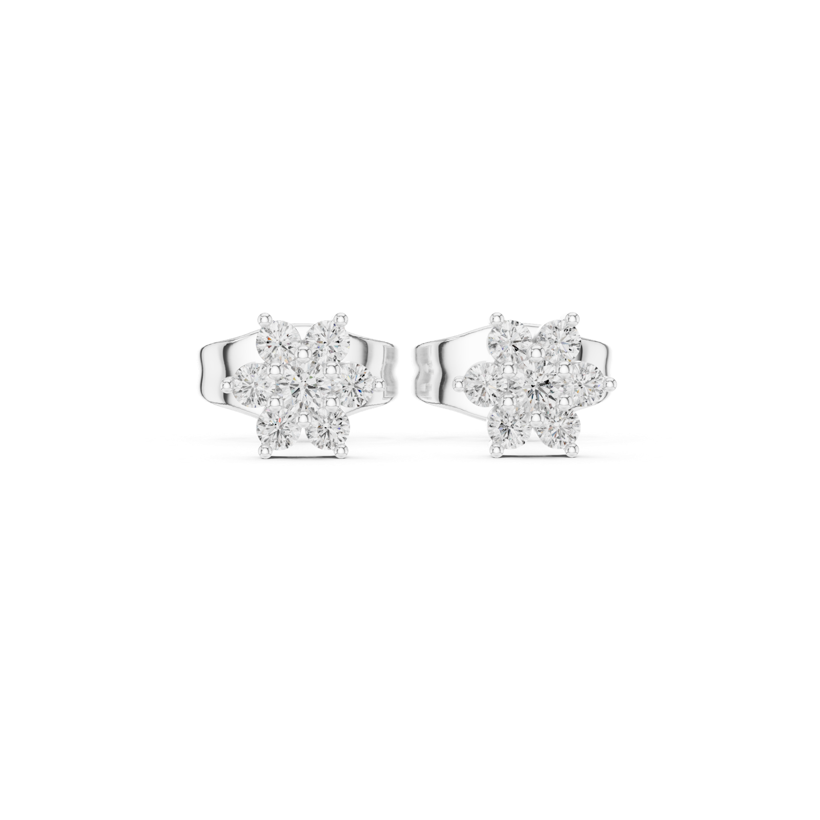14K Solid Gold Lab Diamond Flower Cluster Earrings, White Gold