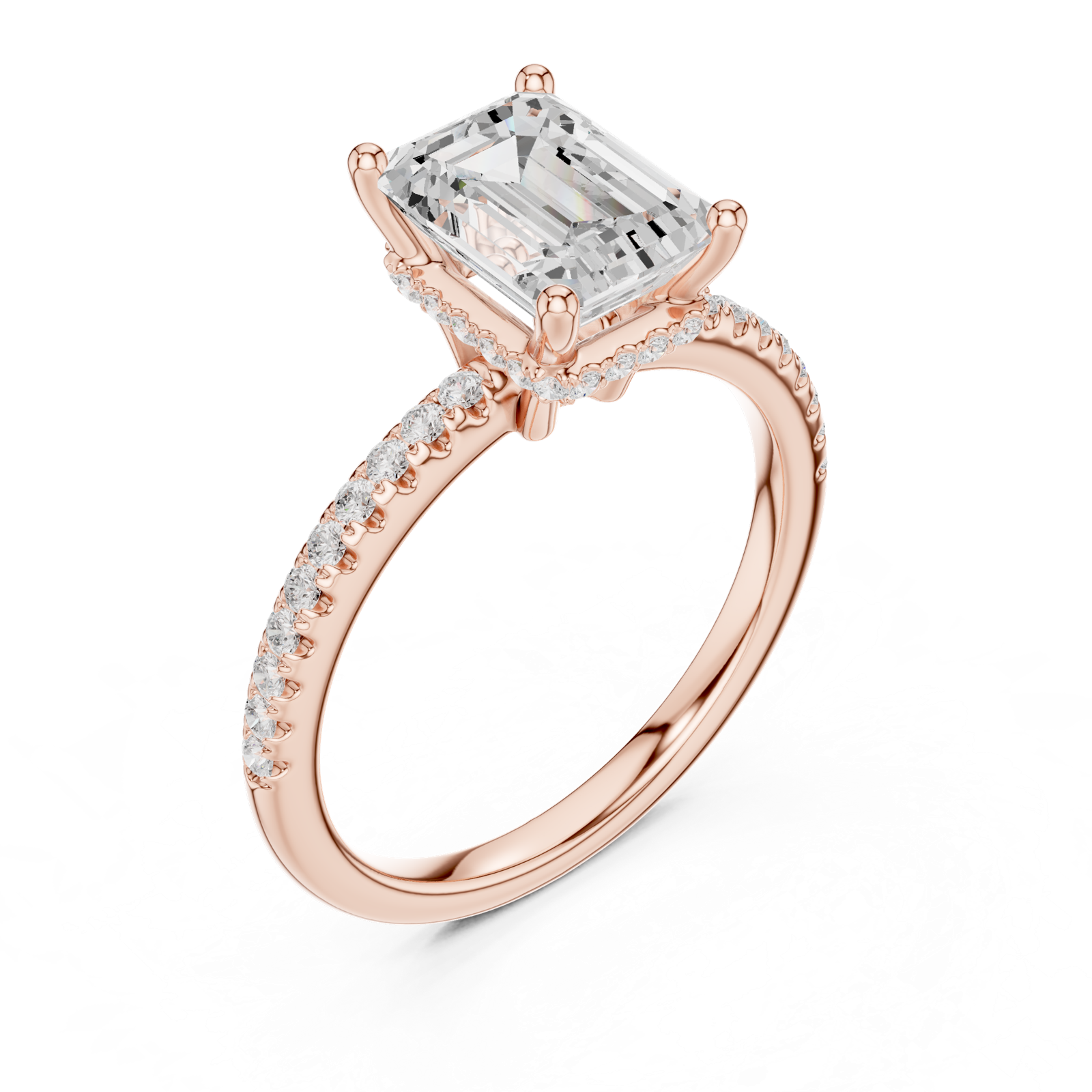 Gold Ring DDLR-177, Emerald center stone, Rose Gold, view 2