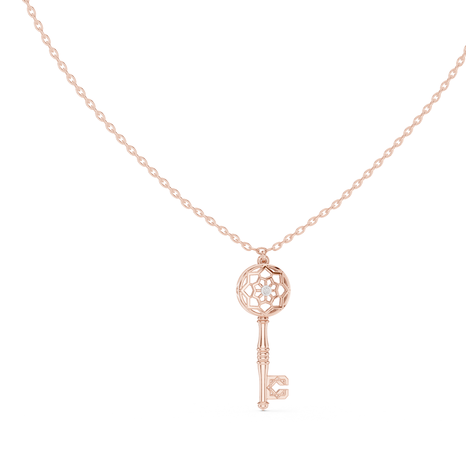 14K Solid Gold Lab Diamond Pendant Necklace, Rose Gold, view 1