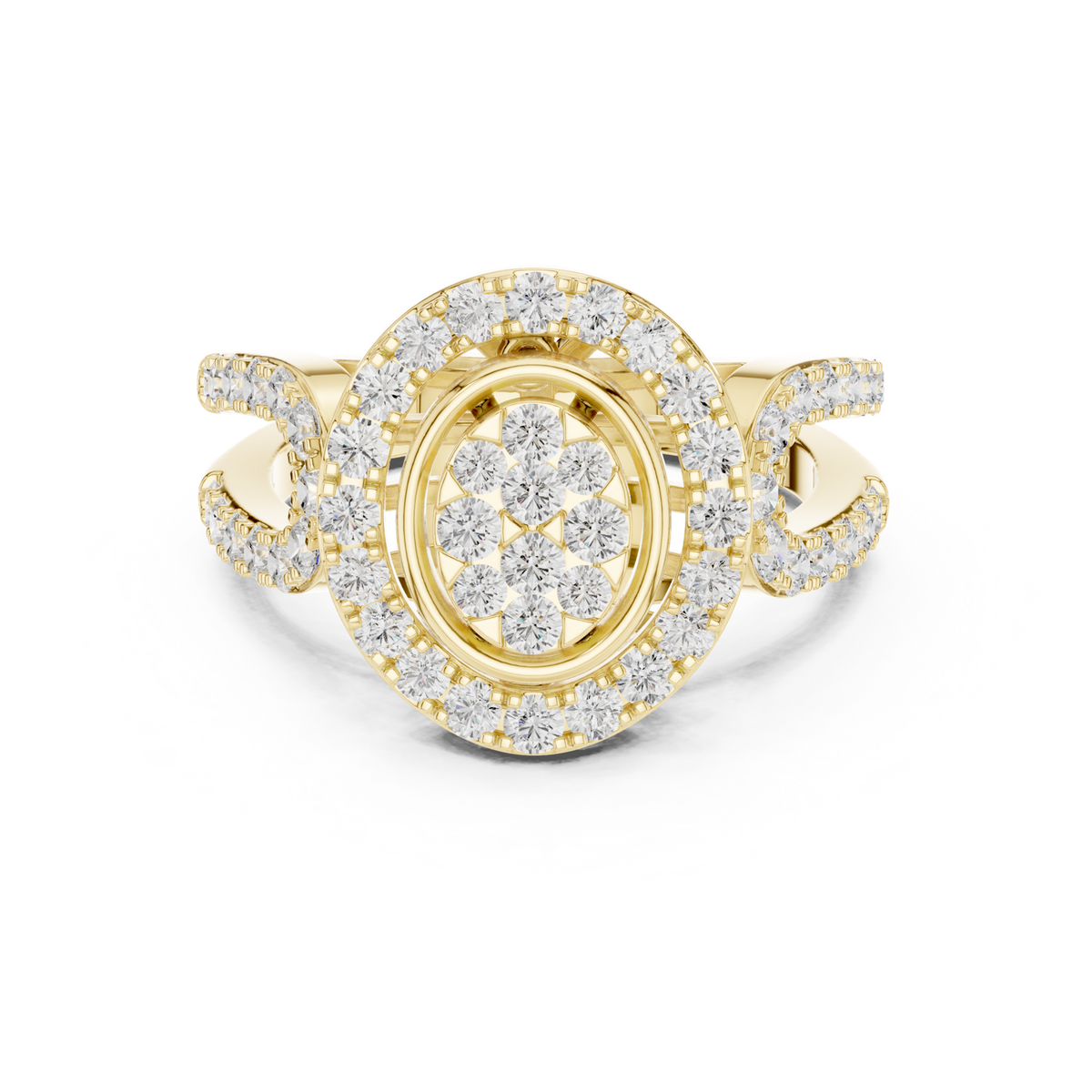 14K Solid Gold Lab Diamond Halo Ring, Yellow Gold