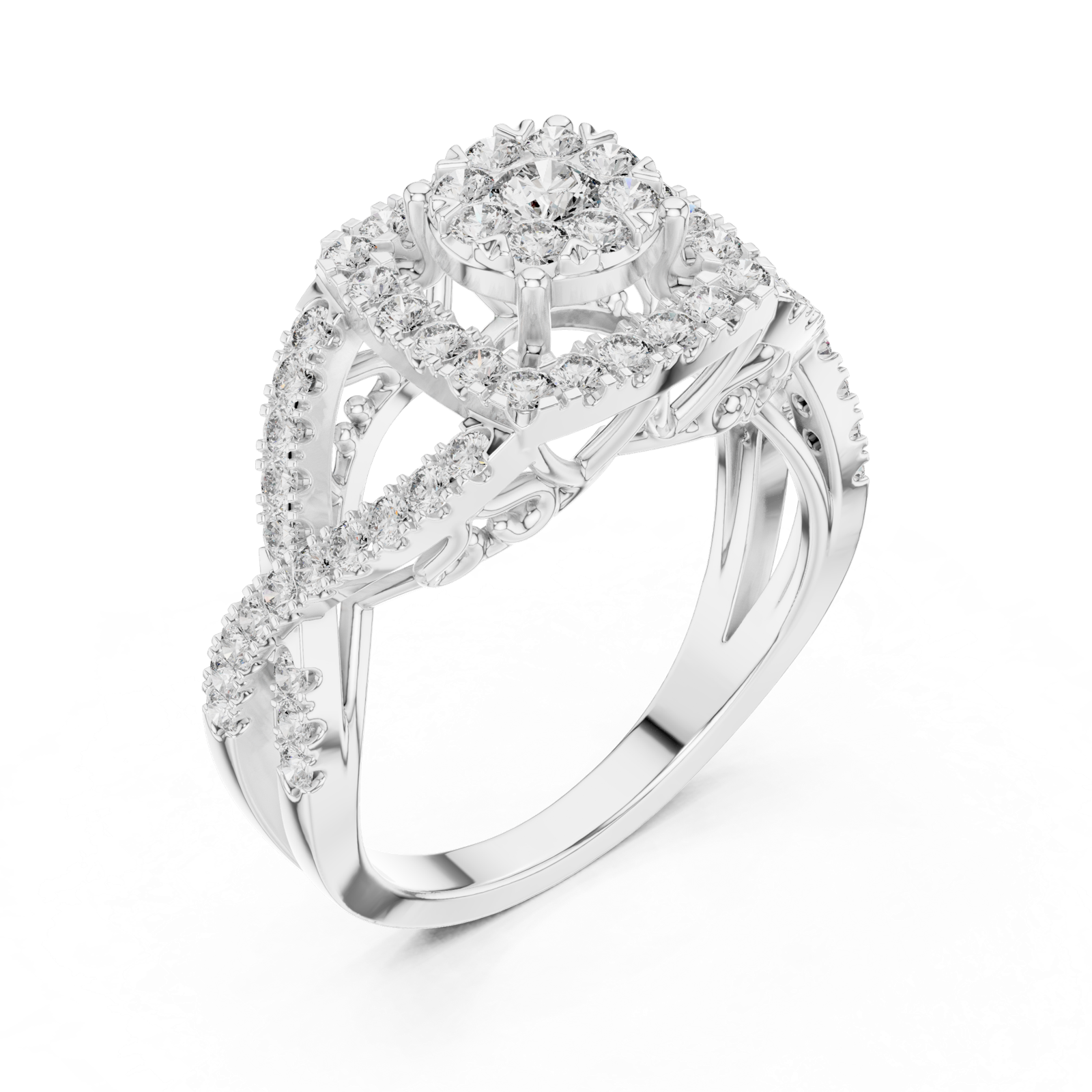 14K Solid Gold Lab Diamond Halo Ring, White Gold, view 2