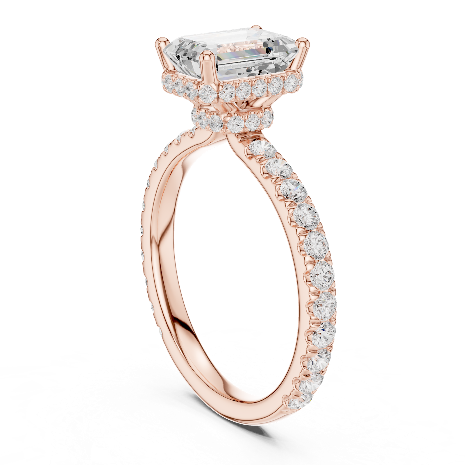 Gold Ring DDLR-165, Emerald center stone, Rose Gold, view 1