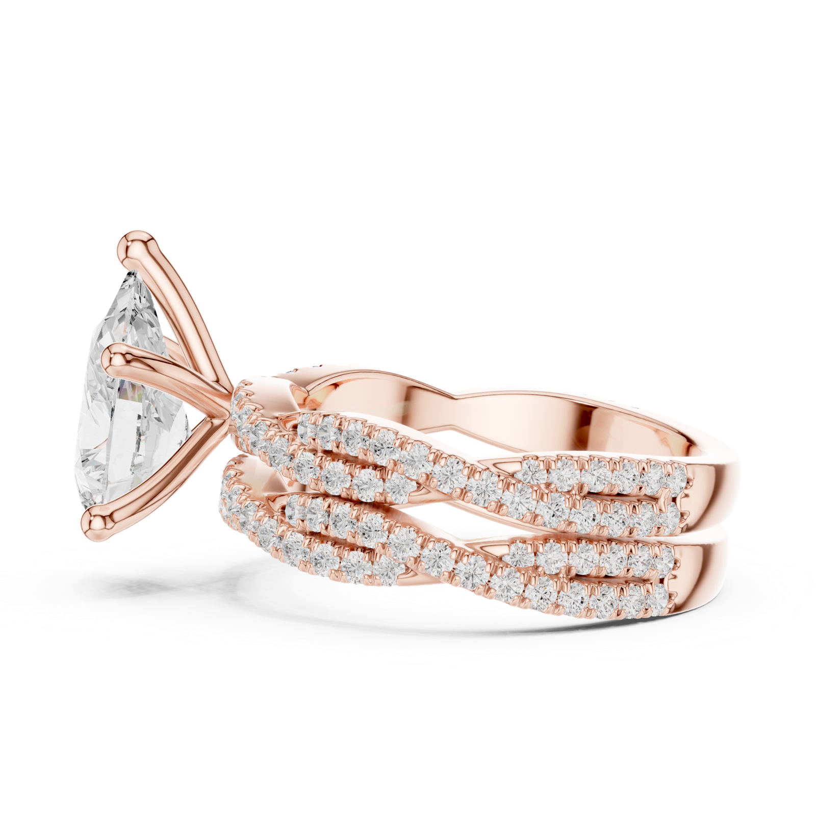 Gold Ring DDLR-300, Pear center stone, Rose Gold, view 3