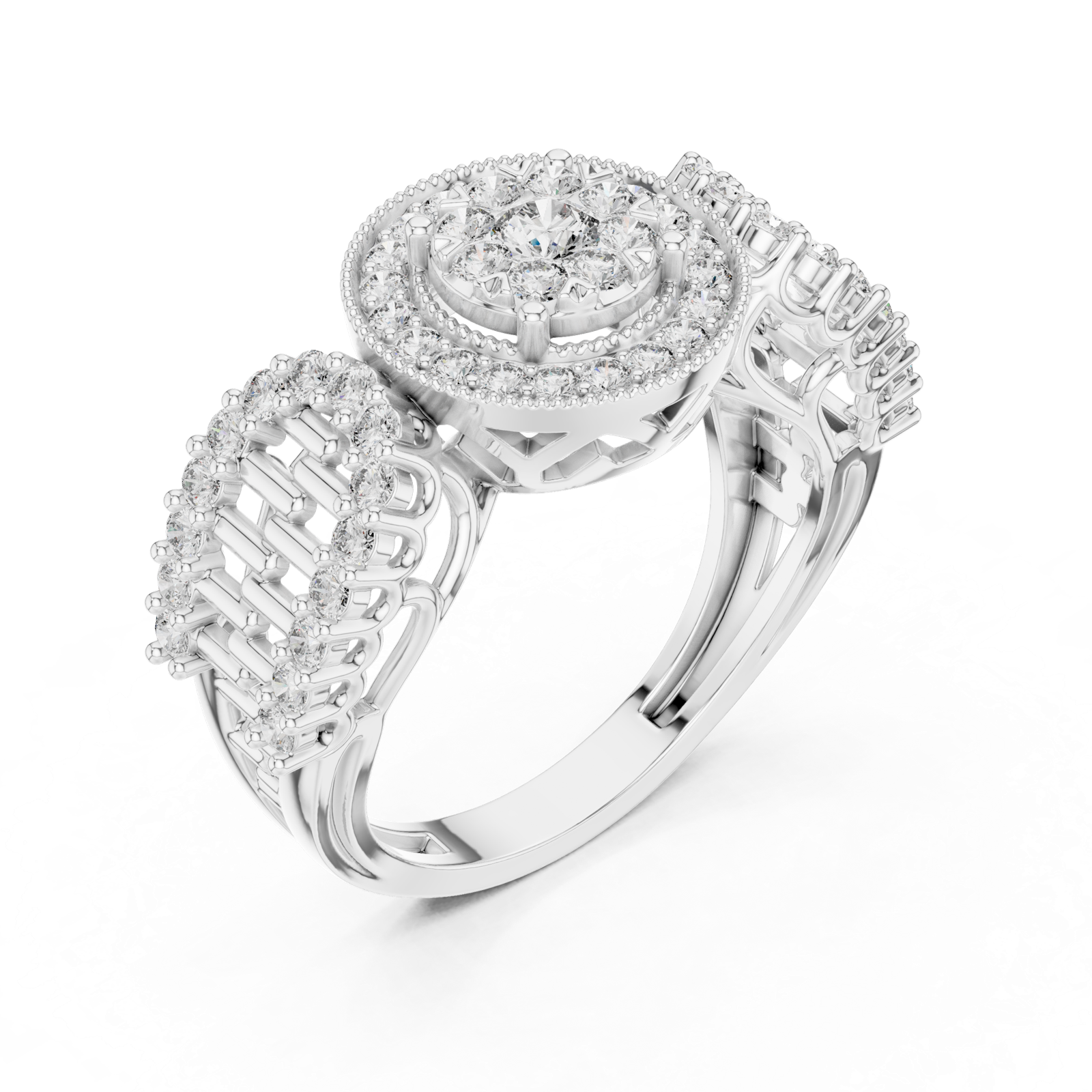 14K Solid Gold Lab Diamond Halo Ring, White Gold, view 2