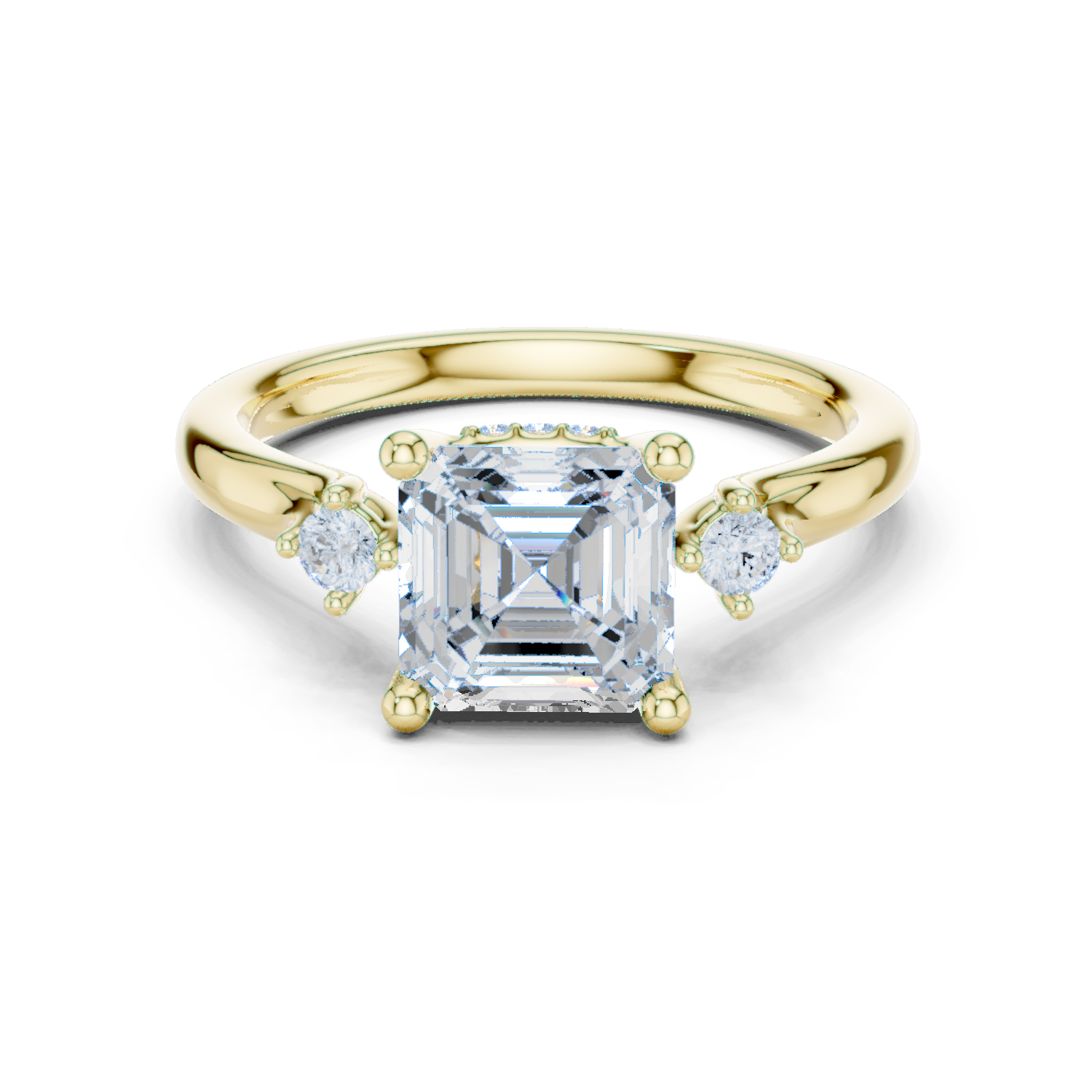 Gold Ring DDLR-164, Asscher center stone, Yellow Gold
