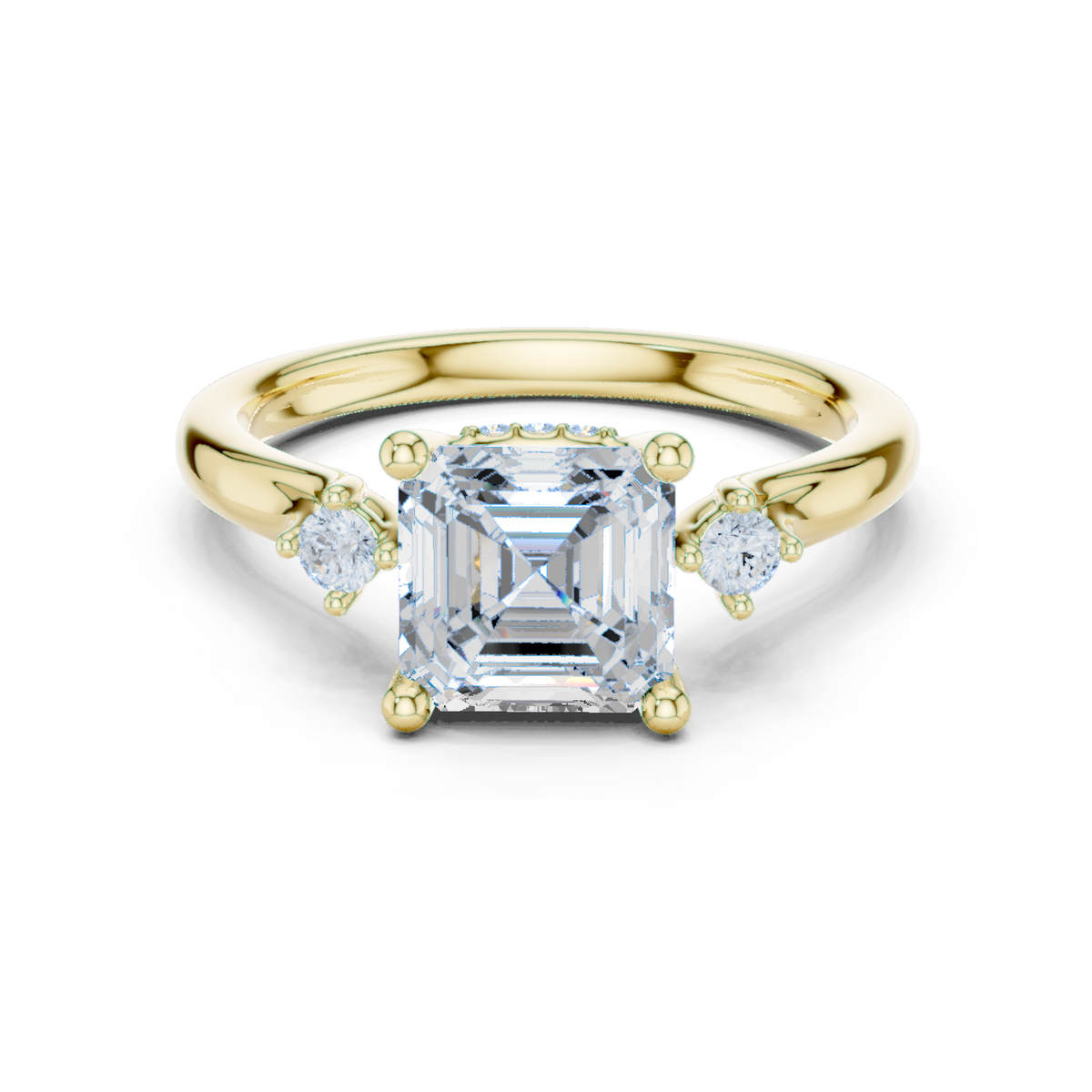 Gold Ring, Asscher center stone, Yellow Gold
