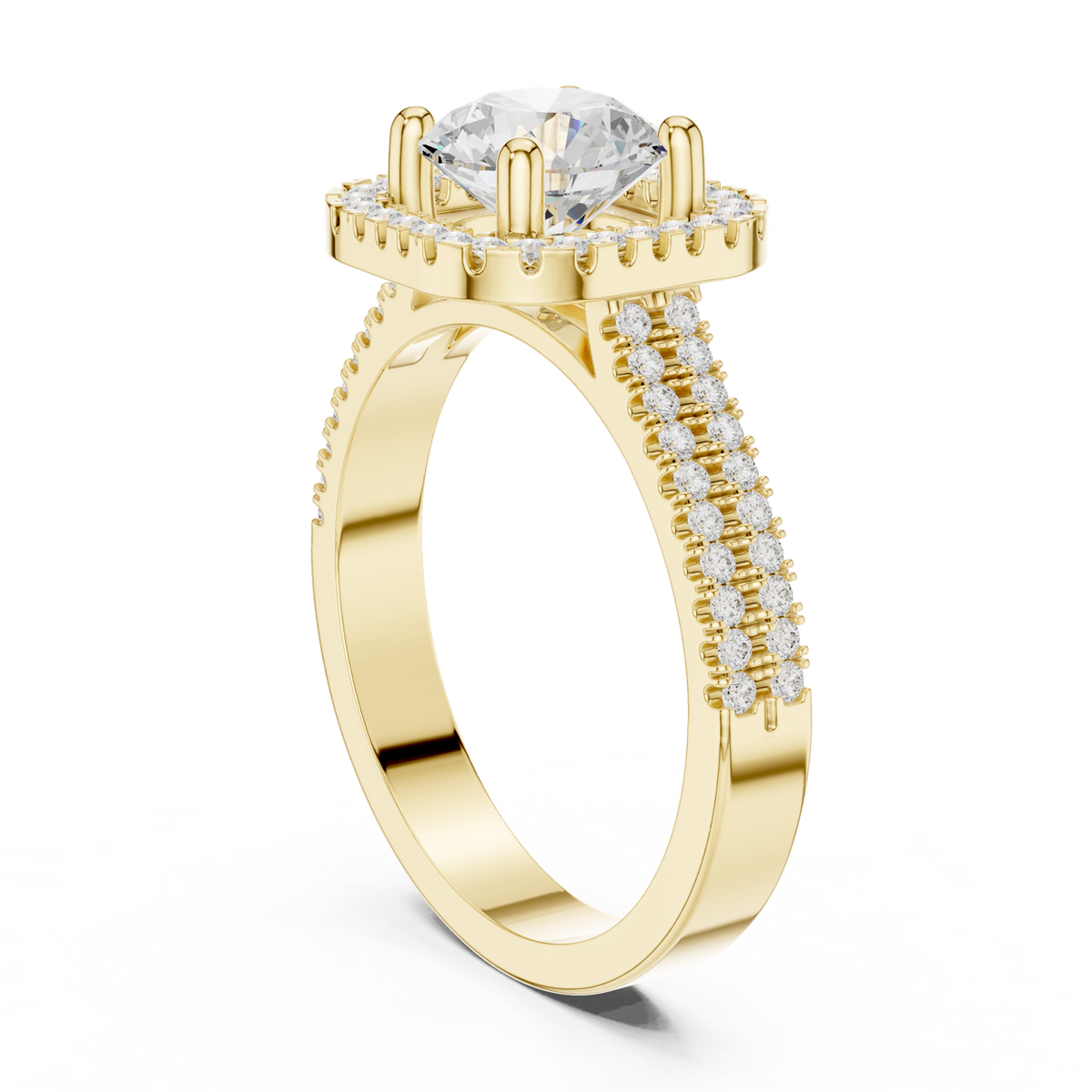 14K Solid Gold Lab Diamond Halo Ring, Yellow Gold, view 1