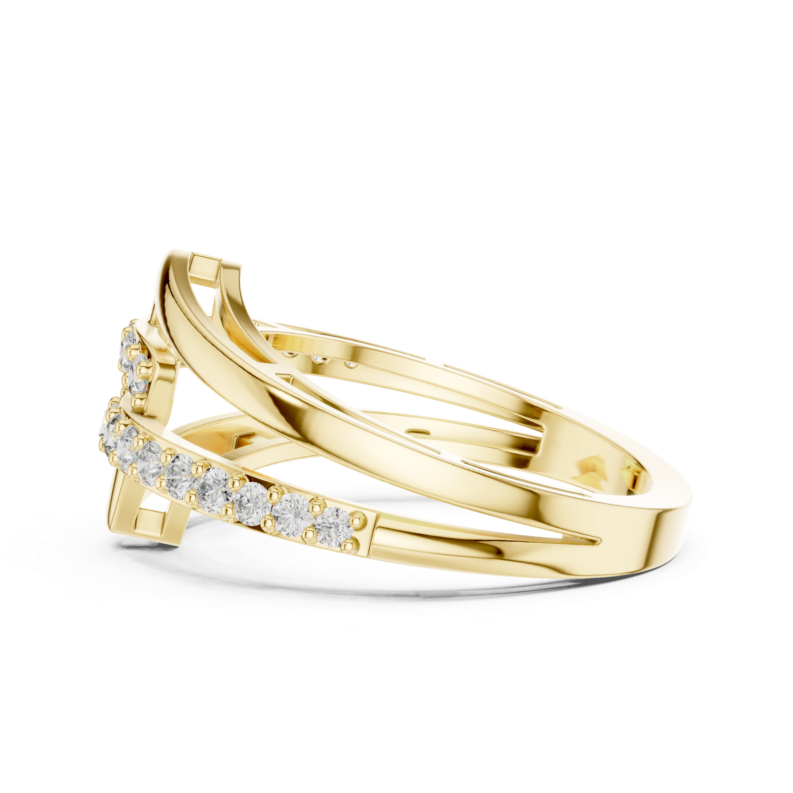 14K Solid Gold Lab Diamond Crossover Ring, Yellow Gold, view 3